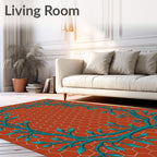 Orange Hexagon Teal Vine Rug