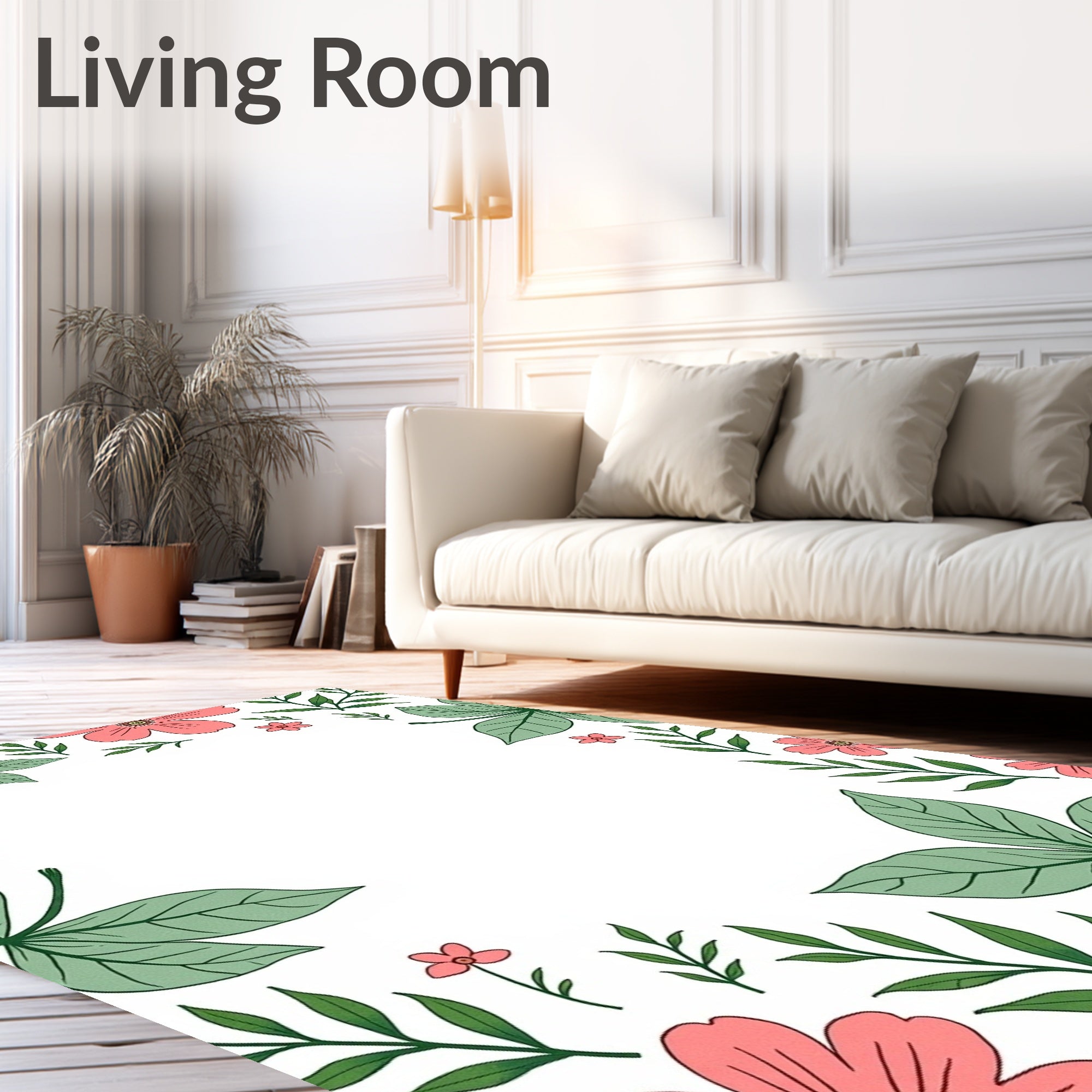 Coral Pink Floral Border Garden Rug