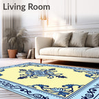 Light Yellow Blue Floral Border Rug
