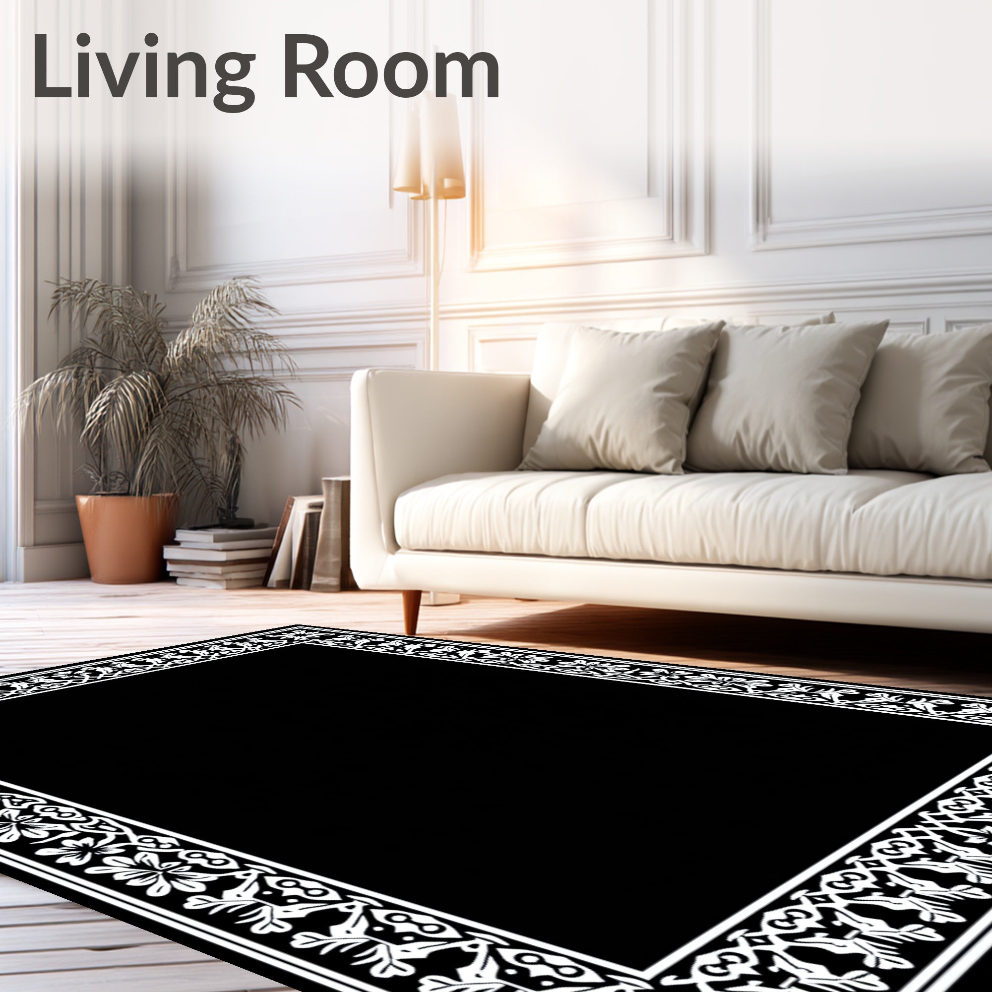 White Floral Arabesque Border Rug