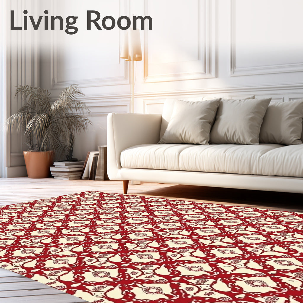 Crimson Repeating Floral Lattice Rug