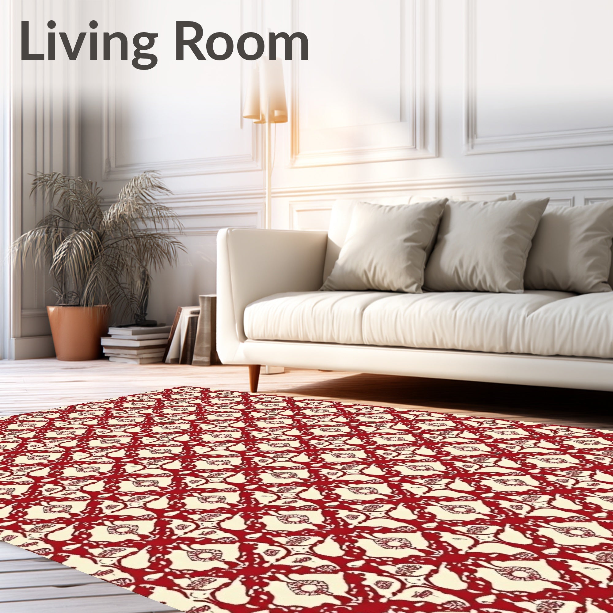Crimson Repeating Floral Lattice Rug