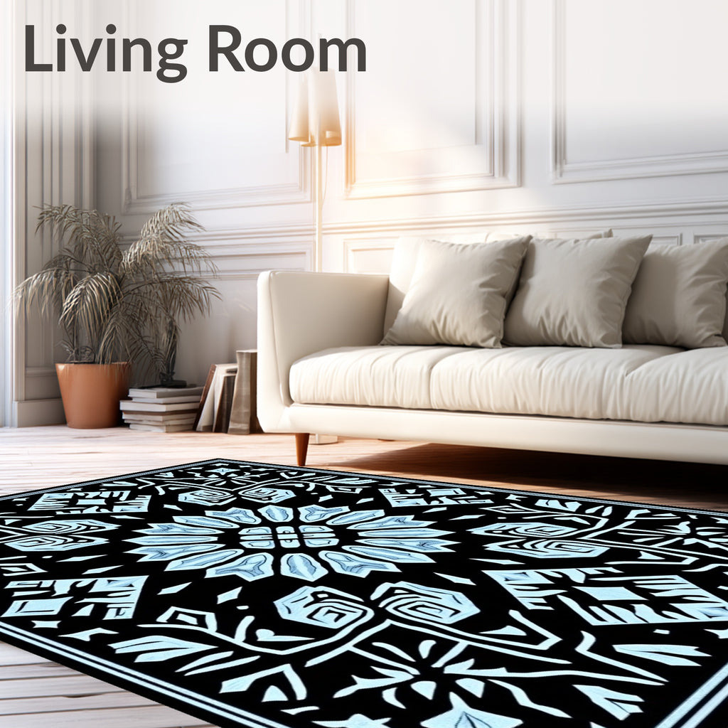Black Light Blue Intricate Medallion Rug