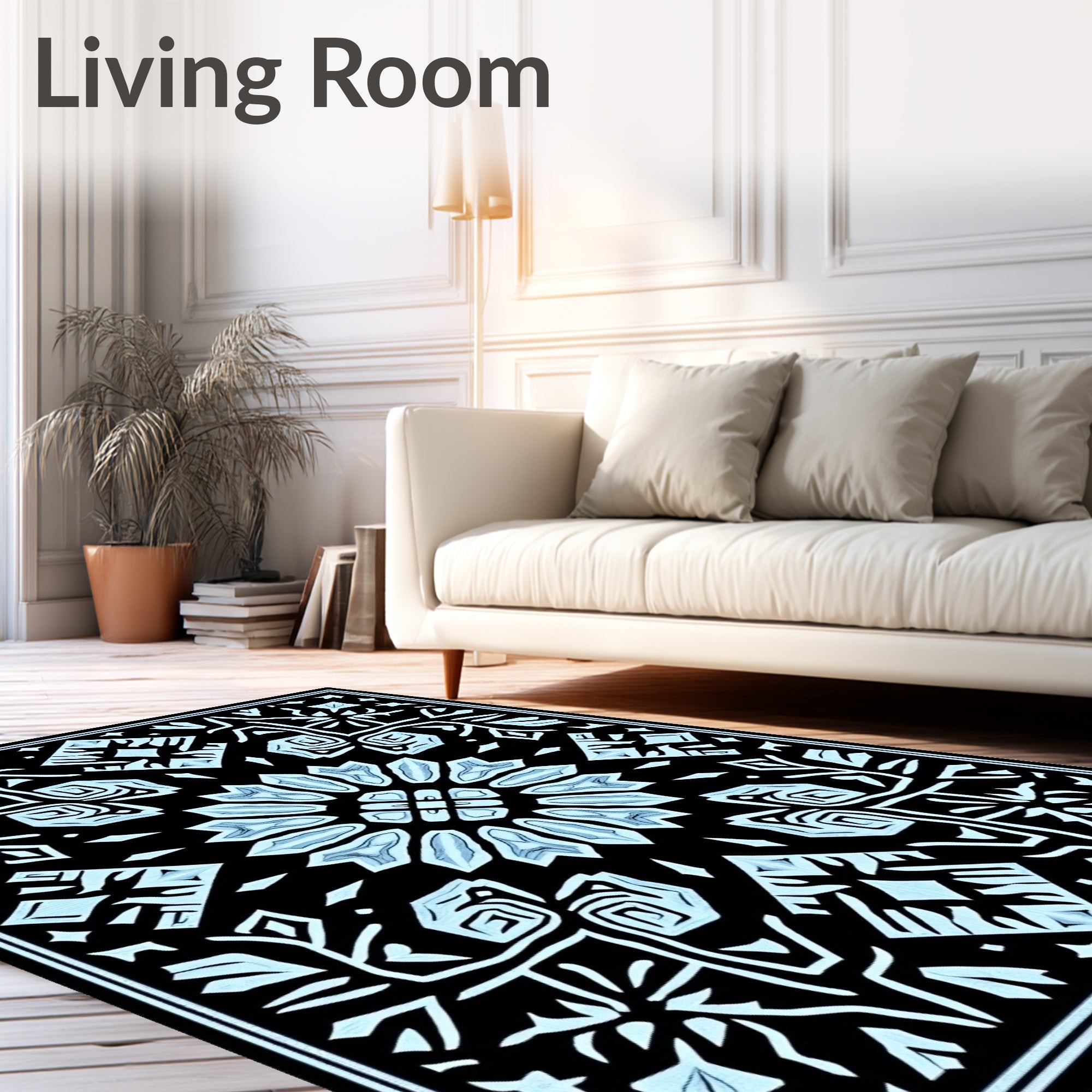 Black Light Blue Intricate Medallion Rug