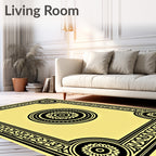 Yellow Black Sunburst Medallion Frame Rug