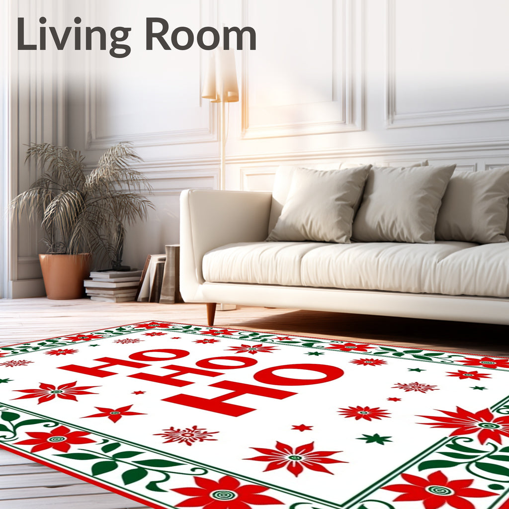 Ho Ho Ho Red Floral Border Rug