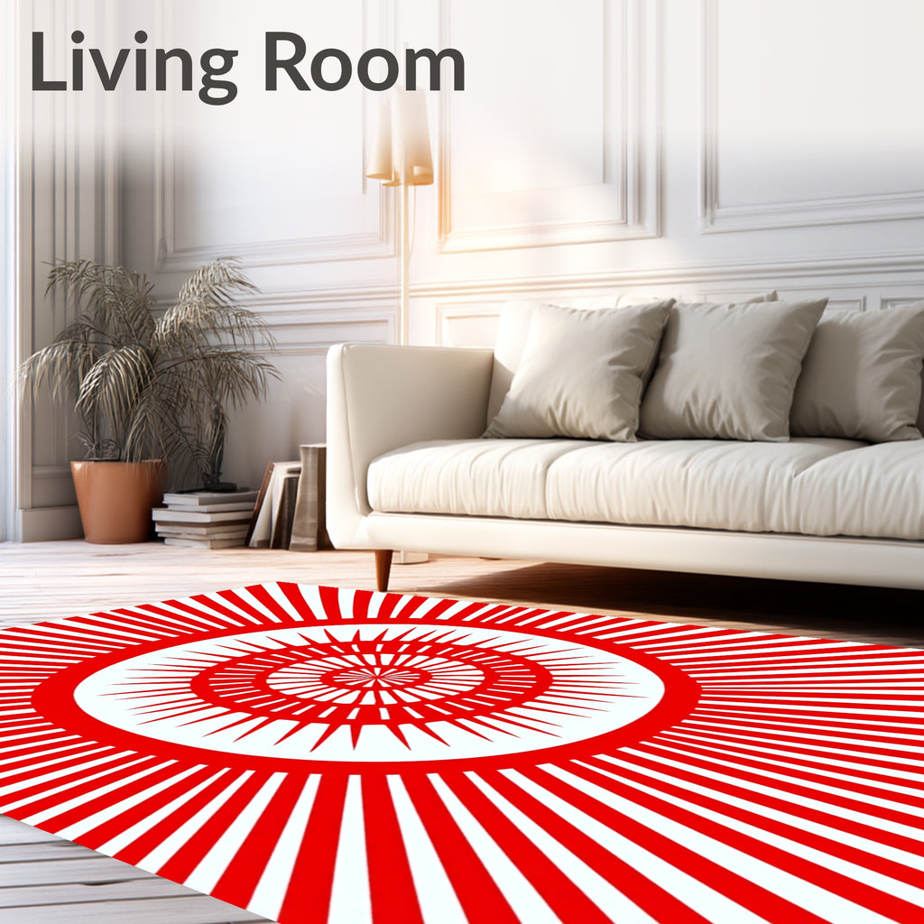 Radiant Red Sunburst Concentric Rug
