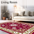 Rich Scarlet Ornate Golden Filigree Square Rug