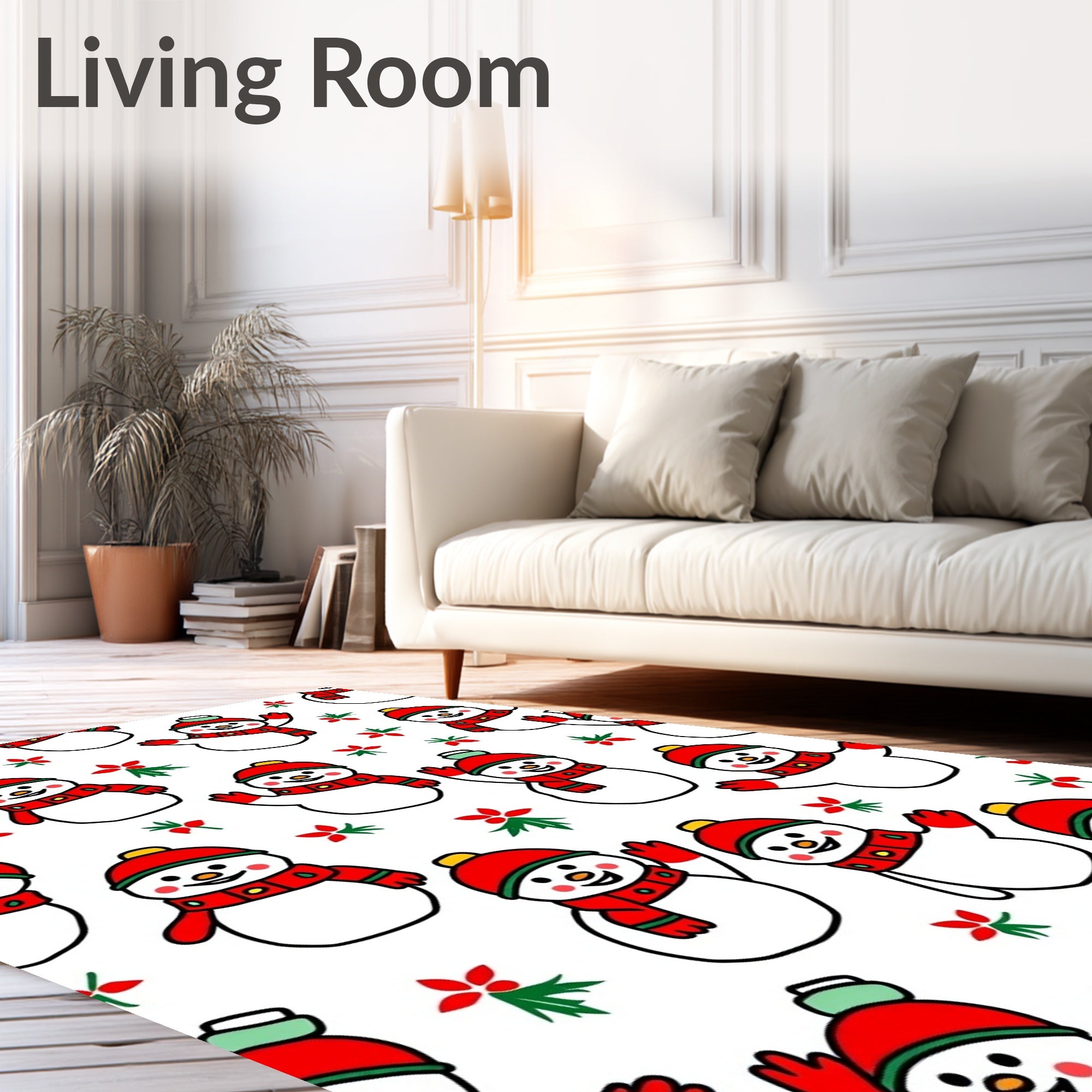 Festive Snowman Red Floral Yuletide Companions Rug
