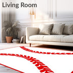Crimson Stitch Baseball White Rug