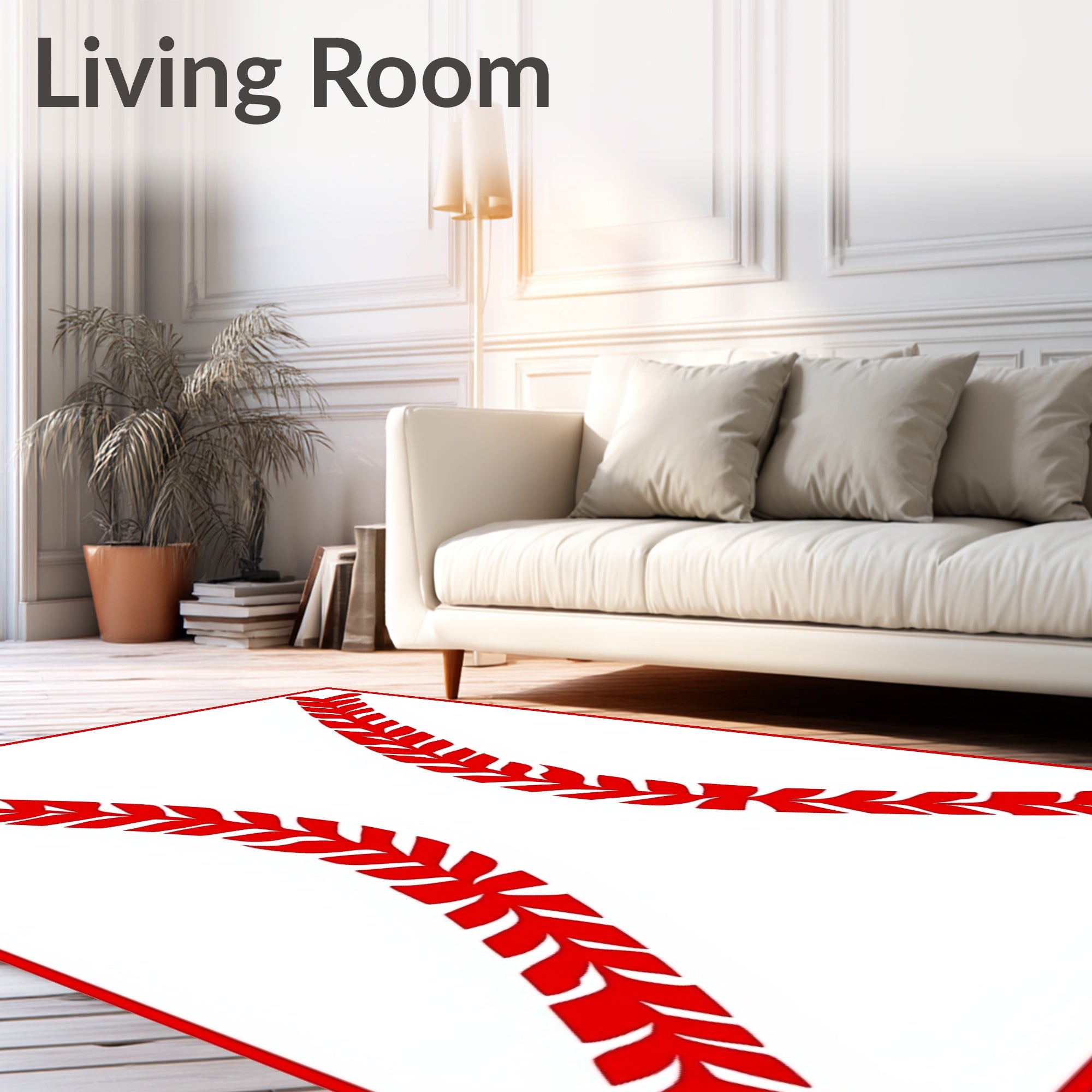 Crimson Stitch Baseball White Rug