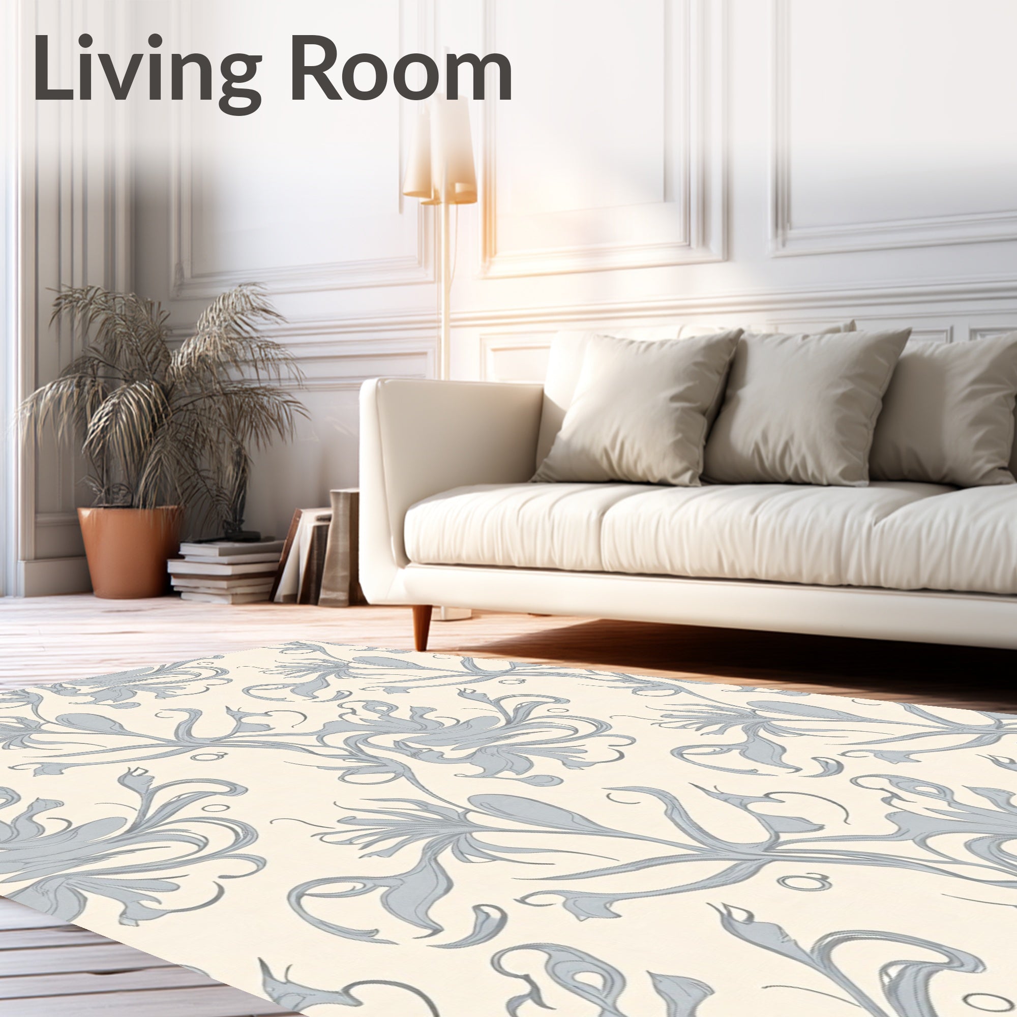 Elegant Light Blue Floral Swirl Rug