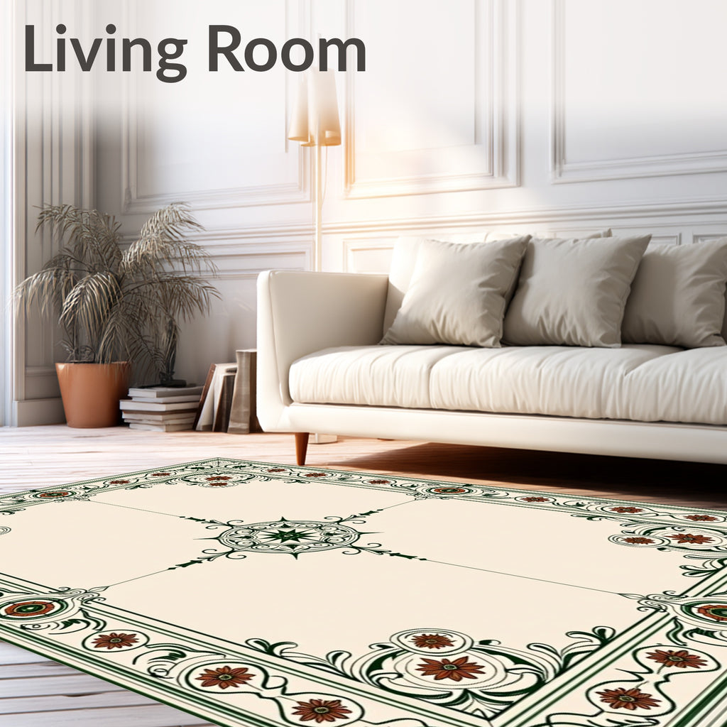 Ornate Crimson Floral Border Medallion Rug
