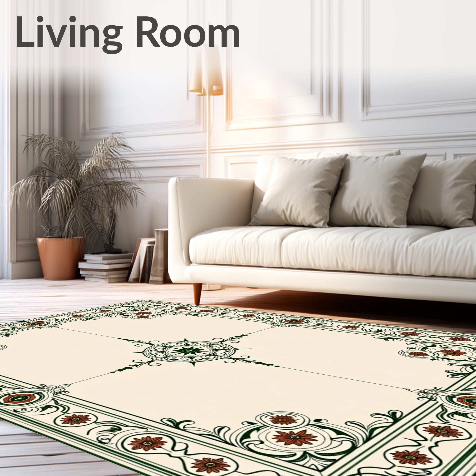 Ornate Crimson Floral Border Medallion Rug