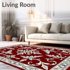 Elegant Deep Red Floral Medallion Rug