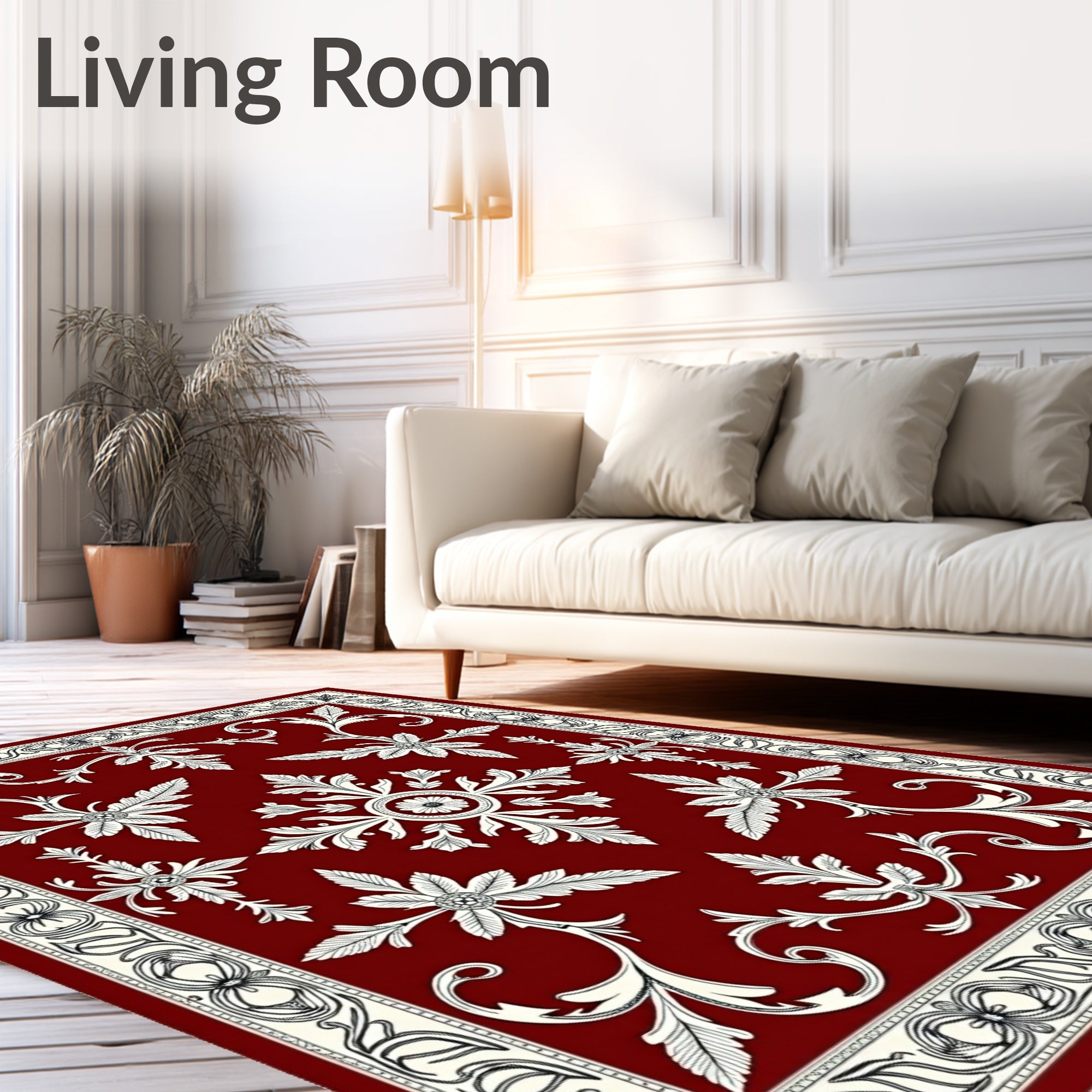 Elegant Deep Red Floral Medallion Rug