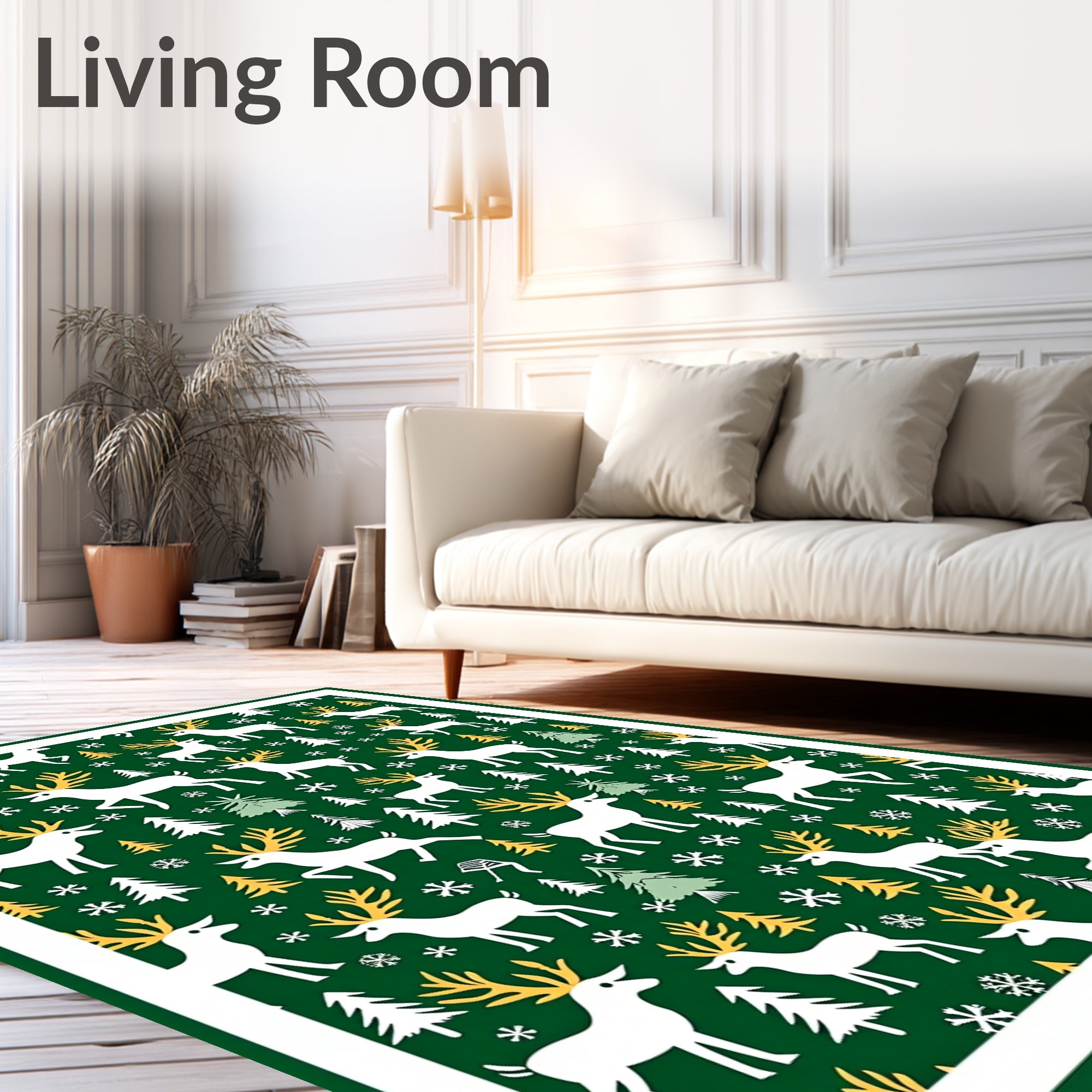 Christmas Deer Forest Snowflakes Rug