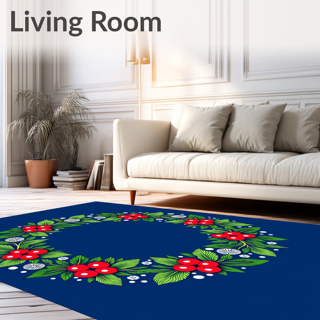 Crimson Berry Green Leaf Wreath Rug
