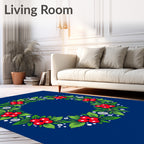Crimson Berry Green Leaf Wreath Rug