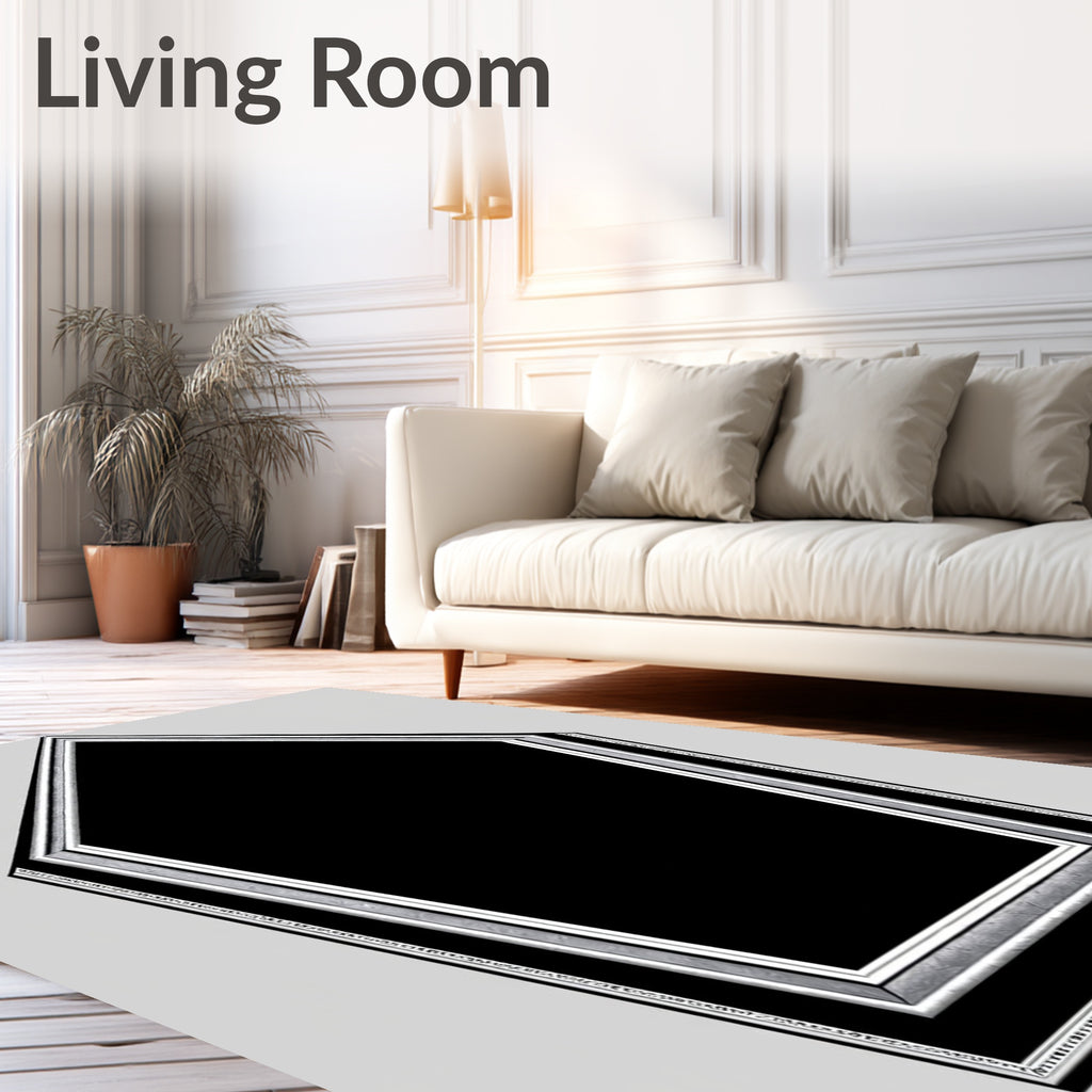 Modern Geometric Pentagon Black Silver Rug