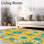 Vibrant Yellow Blue Floral Medallion Rug
