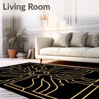 Golden Sunburst Geometric Lines Rug