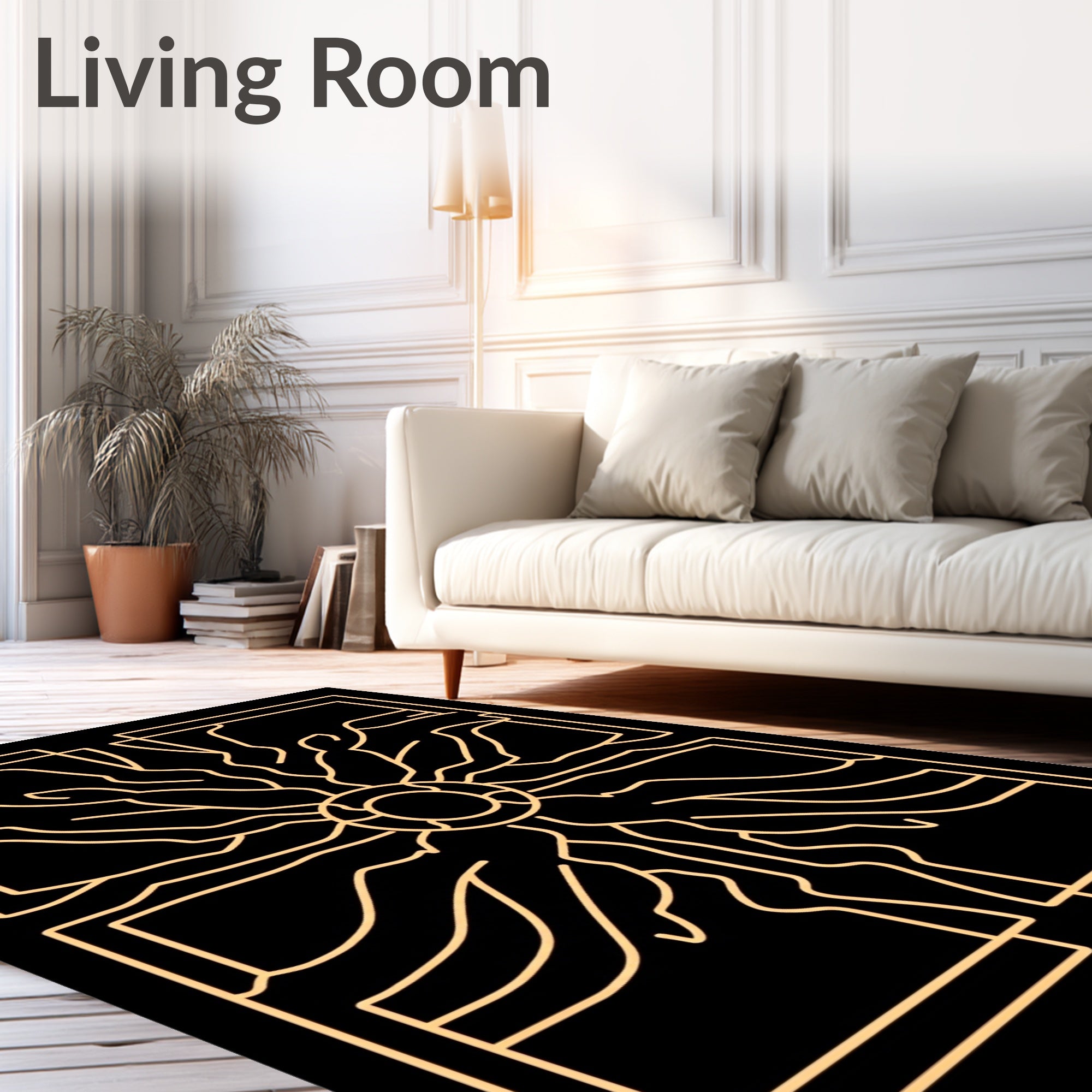 Golden Sunburst Geometric Lines Rug