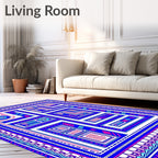 Vibrant Blue Pink Geometric Maze Rug