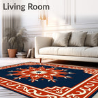 Crimson Starburst Geometric Border Rug