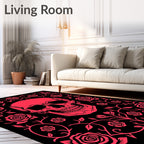 Crimson Skull With Rose Vine Border Rug