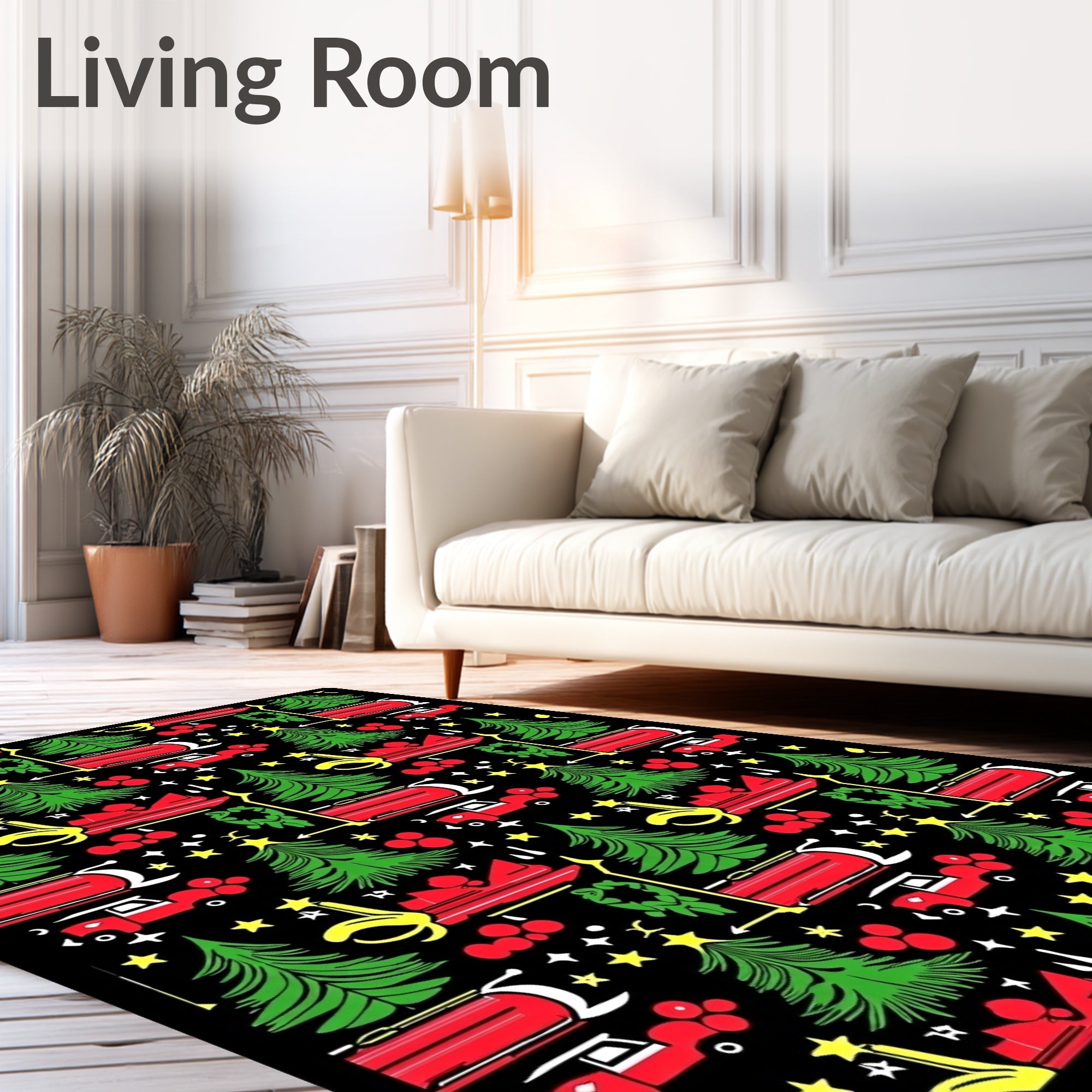 Green Trees Red Trucks Stars Holly Rug