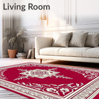 Crimson and Cream Floral Square Medallion Rug