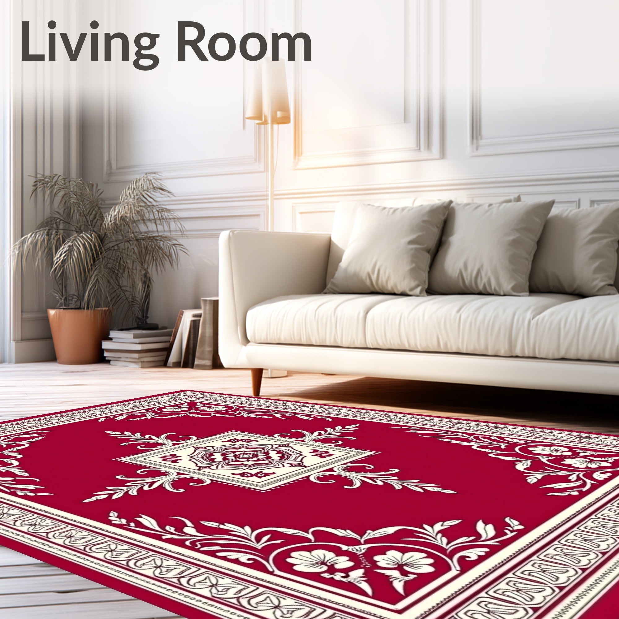 Crimson and Cream Floral Square Medallion Rug