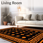Black Orange Geometric Bordered Medallions Rug