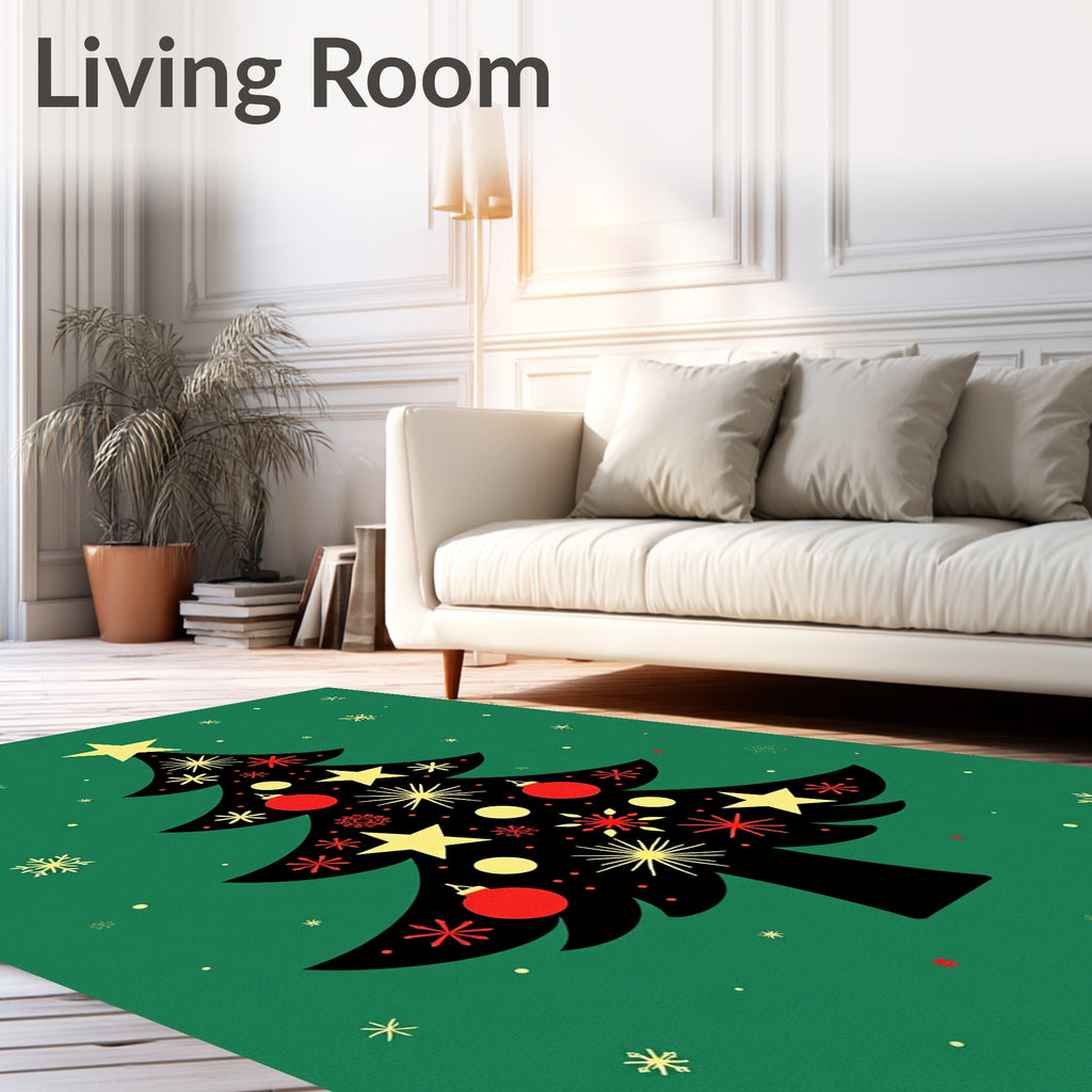 Festive Red Starburst Christmas Tree Rug
