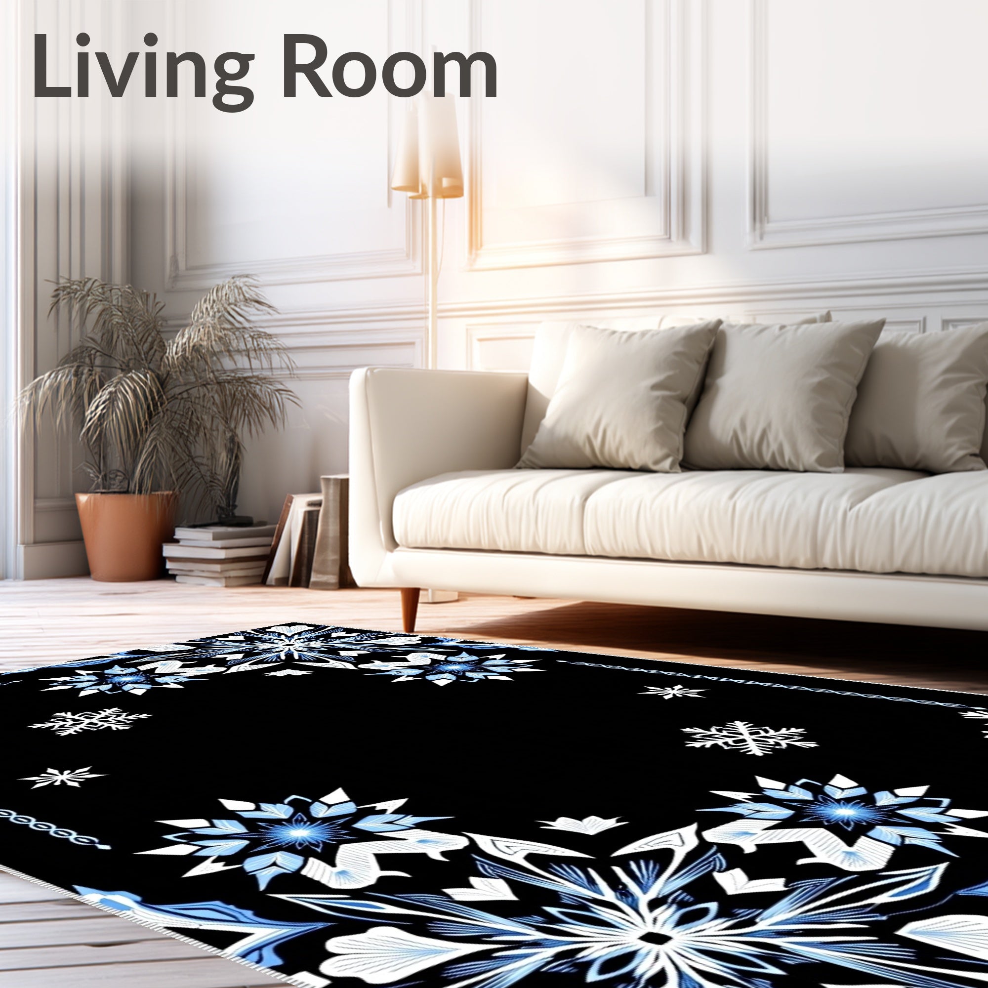Winter White Blue Snowflake Medallion Rug