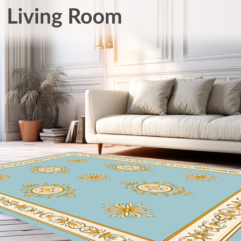 Light Blue Golden Medallion Symmetry Rug