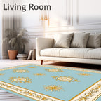 Light Blue Golden Medallion Symmetry Rug