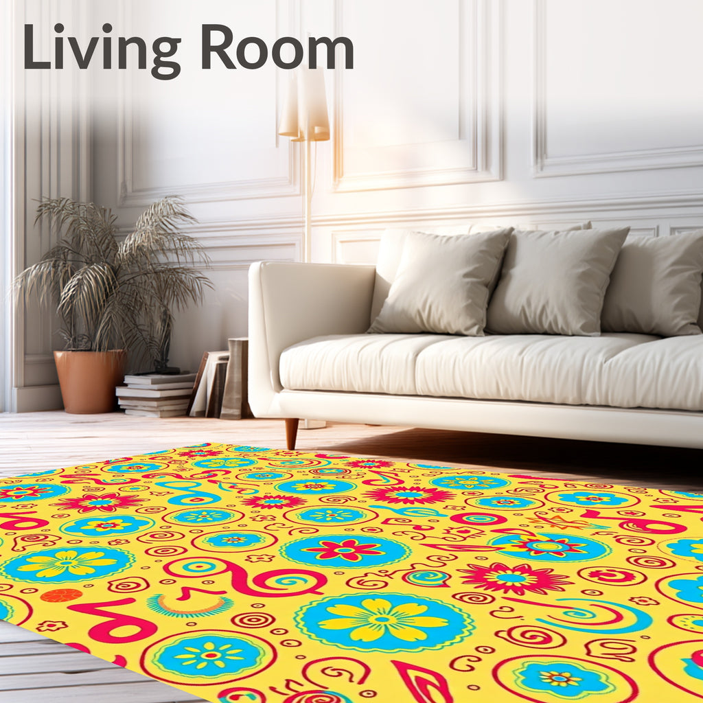 Whimsical Floral And Musical Notes Rug