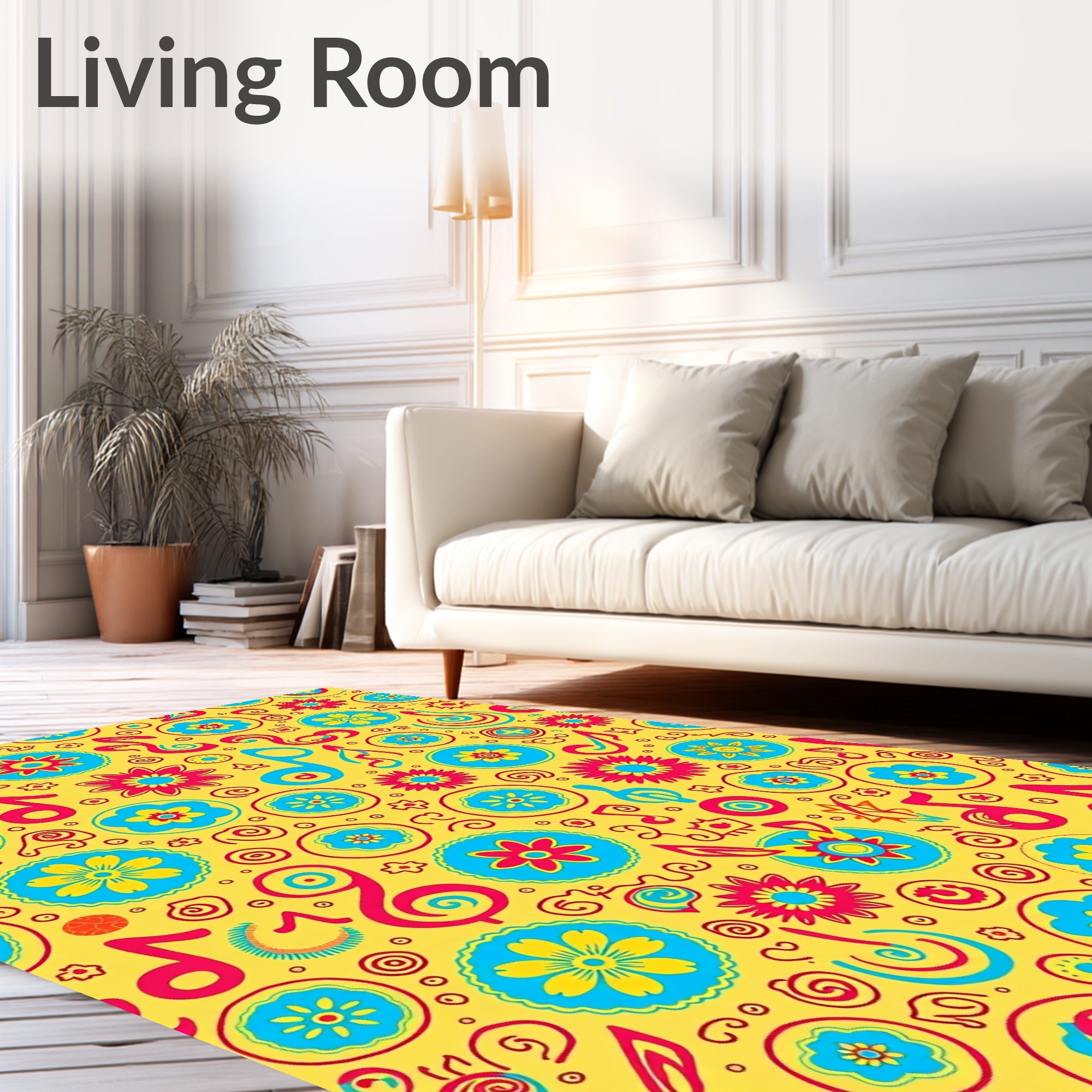 Whimsical Floral And Musical Notes Rug