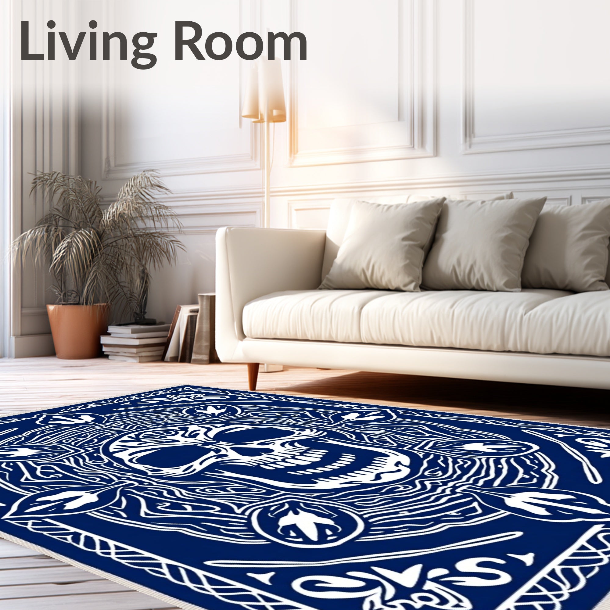 Bold Indigo Skull Mandala Rug