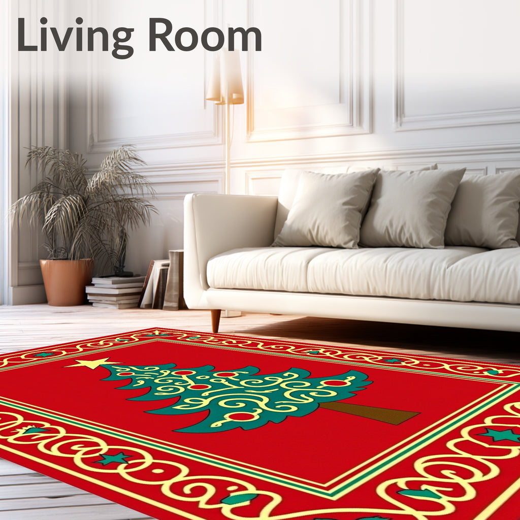 Red Christmas Tree Garland Rug