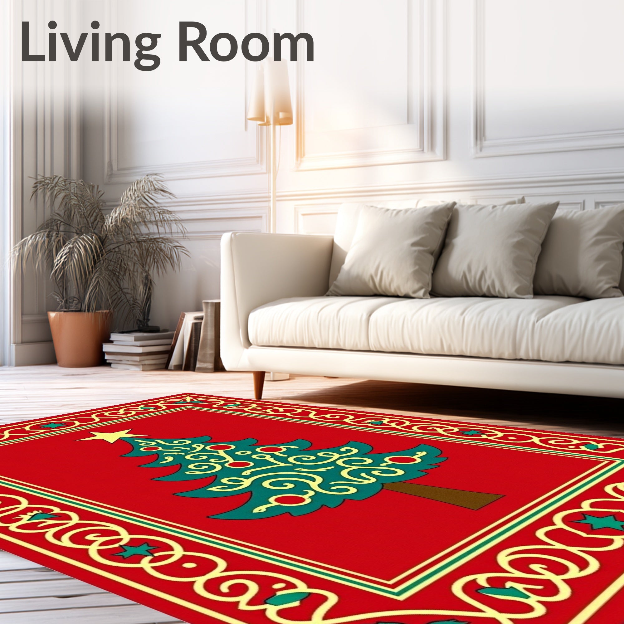 Red Christmas Tree Garland Rug