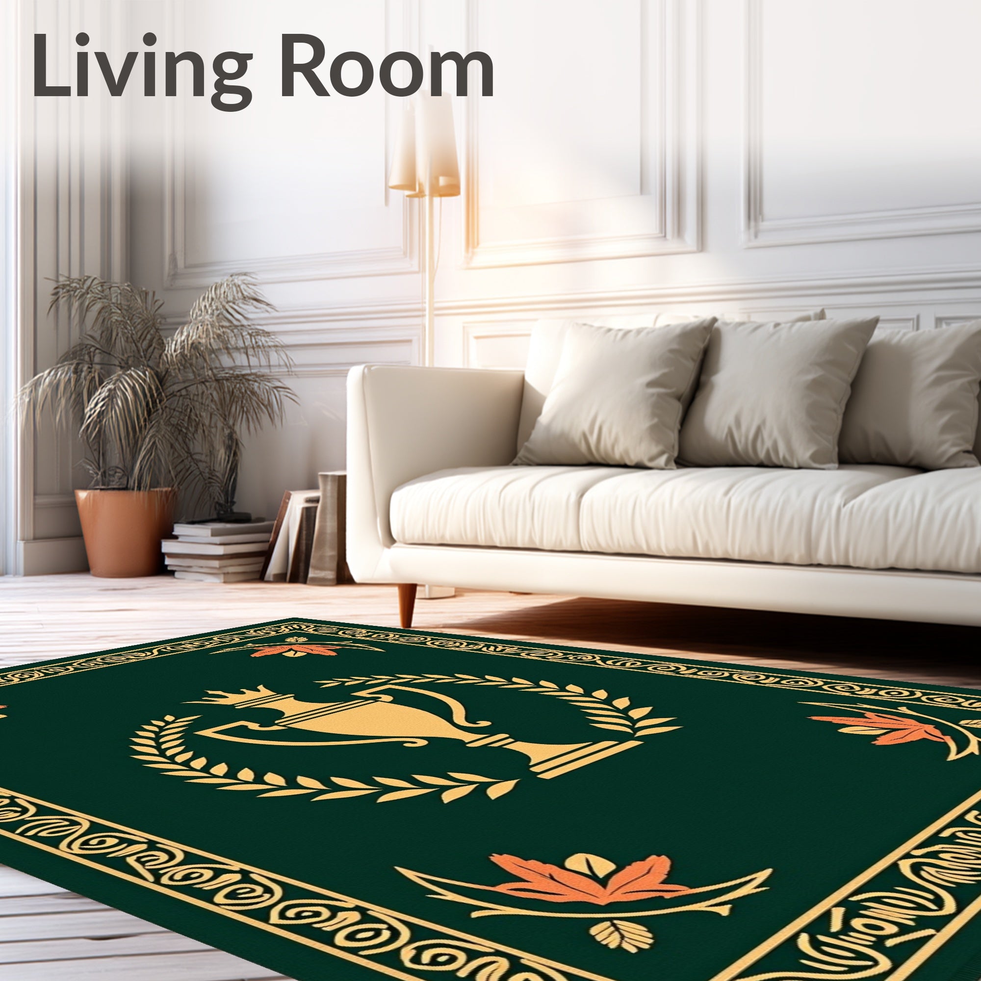 Gold Trophy Laurel Wreath Russet Leaves Rug