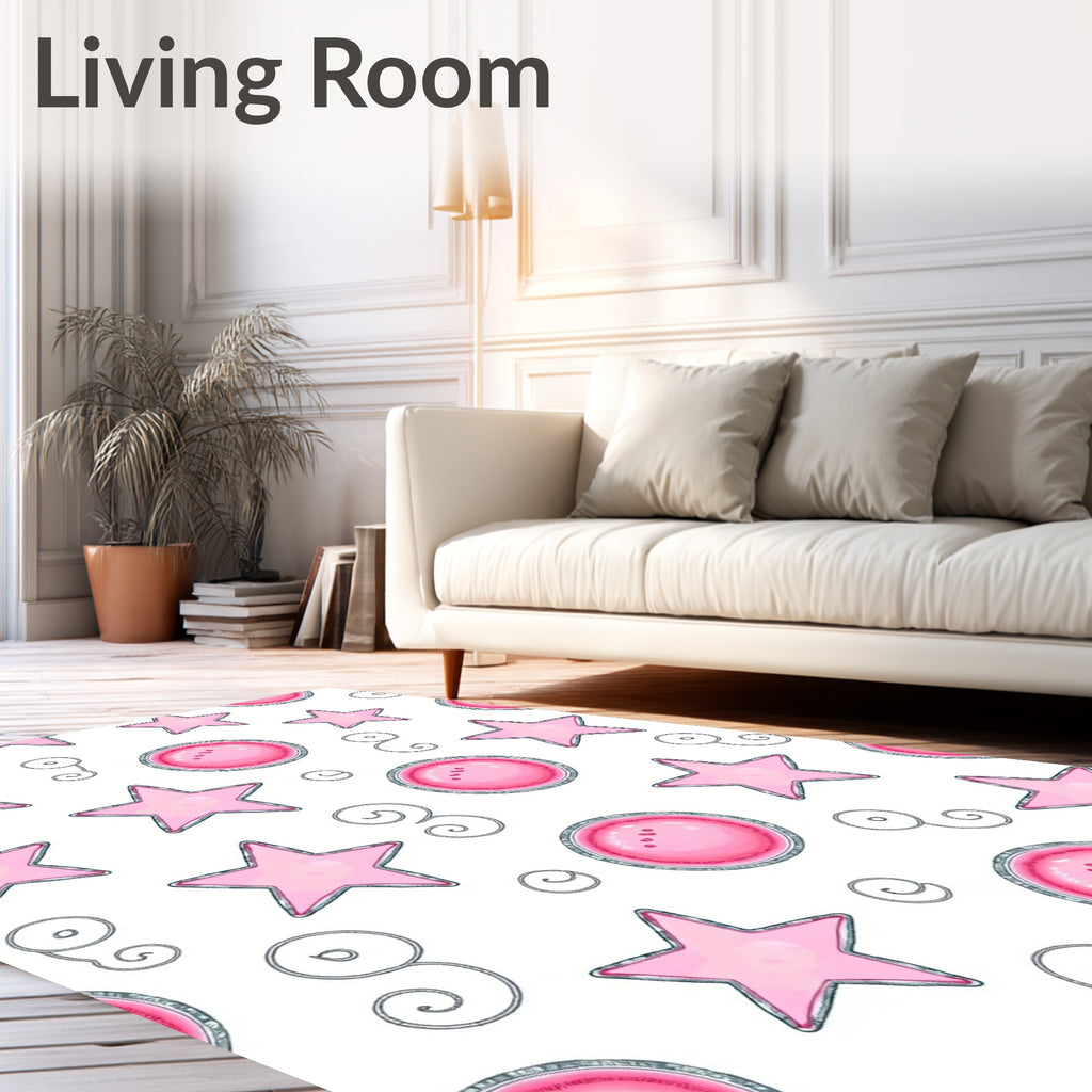 Pink Celestial Circles and Stars Rug