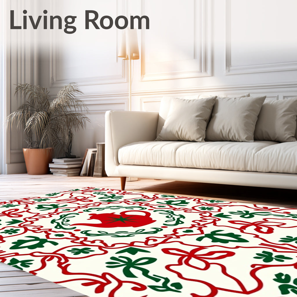 Red Green Teapot Scrollwork RepeatingRug Rug