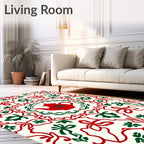 Red Green Teapot Scrollwork RepeatingRug Rug