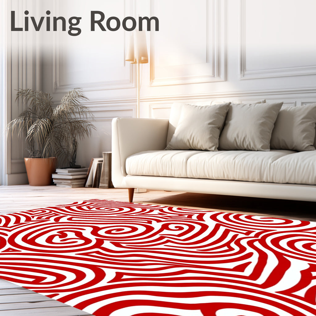 Crimson Swirl Allover Line Art Rug