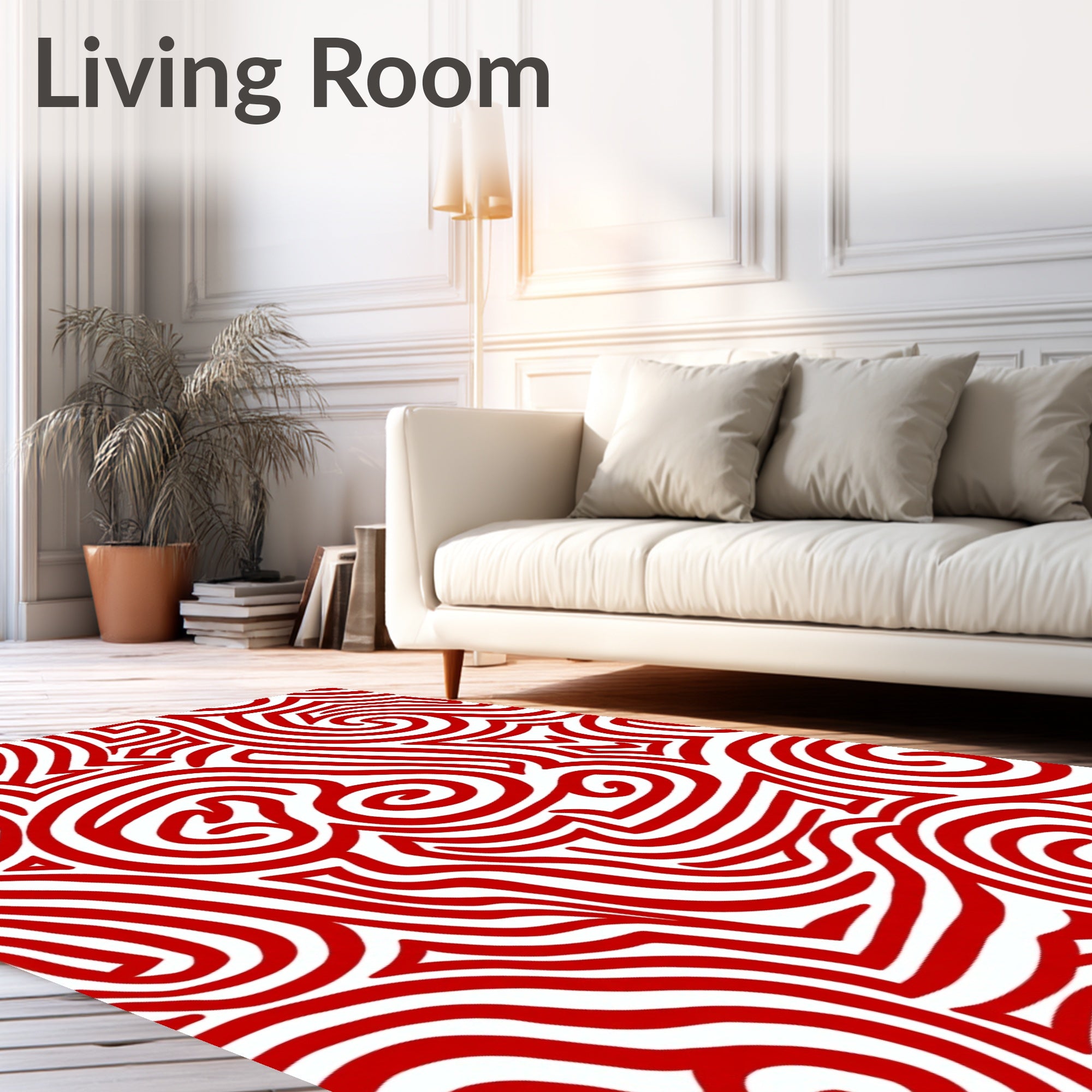 Crimson Swirl Allover Line Art Rug