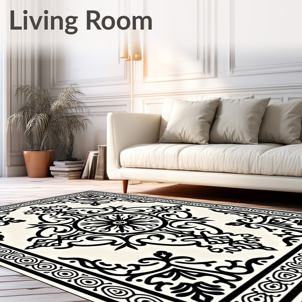 Classic Black Ivory Ornate Scroll Rug